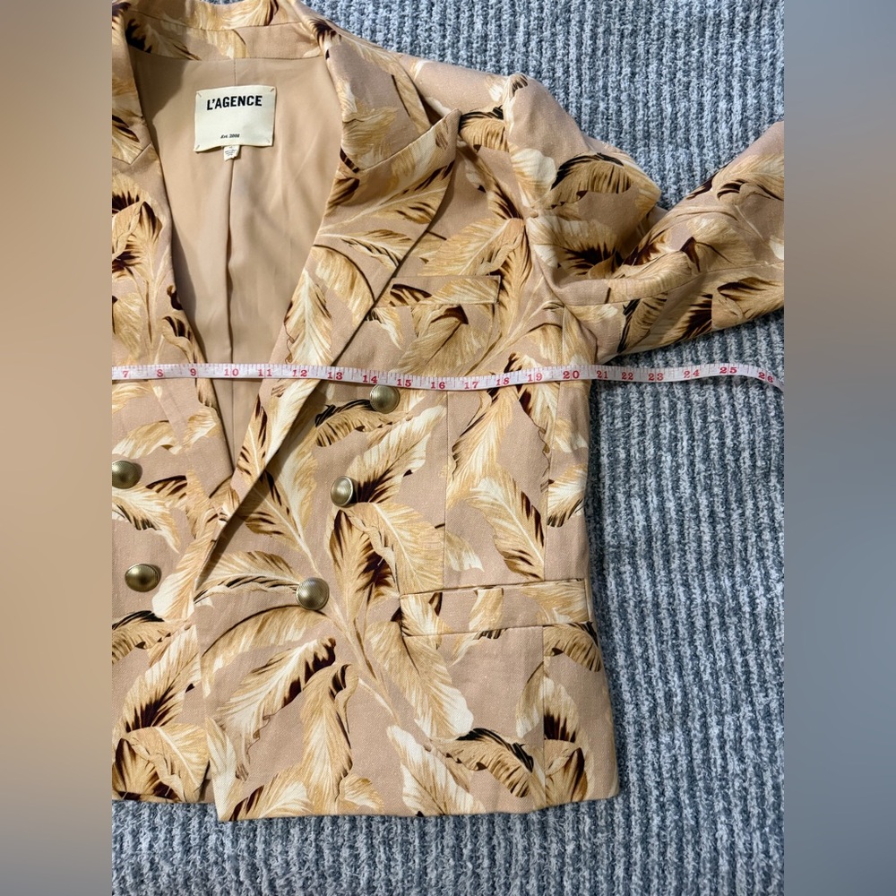 L’Agence Brooke Blazer Size 10 Neutral‎ Leaves Print Designer Statement Jacket - Picture 10 of 11